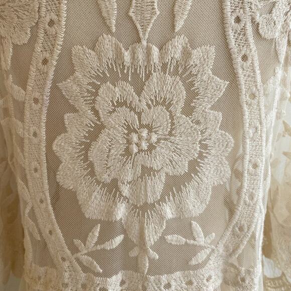 NWT Rachel Zoe Cream Floral Embroidered Lace Boho Coverup Kimono Duster ONE SIZE - Picture 10 of 12